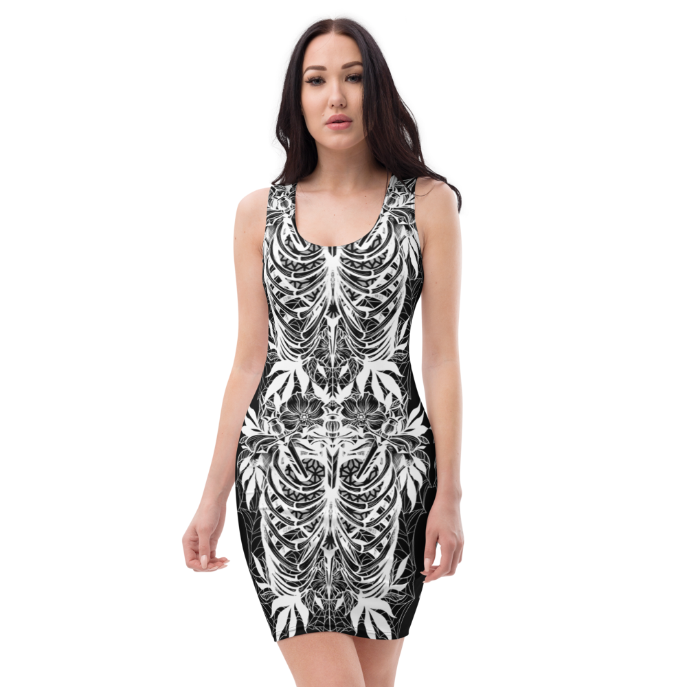 Three of Swords Ribcage Pattern fitted dress